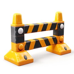 3D rendering of a roadblock icon, isolated on a white background, in a cartoon style,