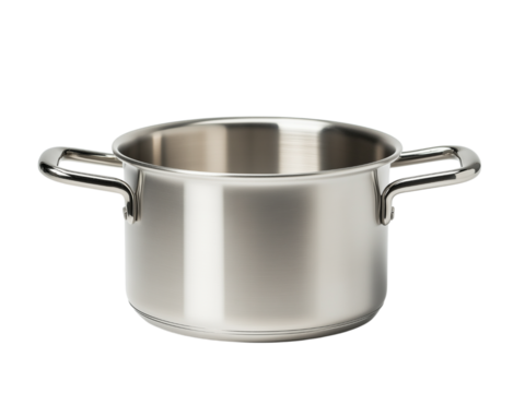 Stainless steel cooking pot, isolated on white background, full depth of field