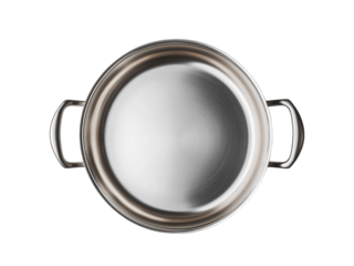 Stainless steel cooking pot, isolated on white background, full depth of field