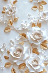Elegant white roses gold leaves floral wall decor