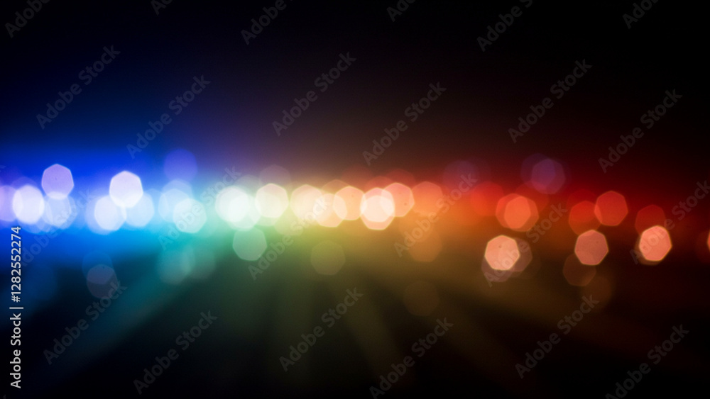 Poster bokeh background featuring rainbow pentagon shapes. an abstract texture of night lights. a backdrop 