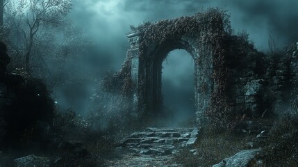 Fototapeta premium Mystical Portal in an Enchanted Forest Under a Stormy Sky