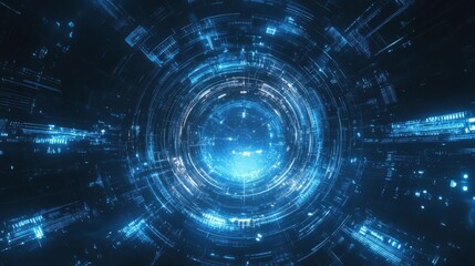 Obraz premium Futuristic Digital Tunnel with Blazing Blue Light Patterns Showcasing Advanced Technology and Abstract Visual Effects for Sci-Fi Imagery and Virtual Reality Experiences