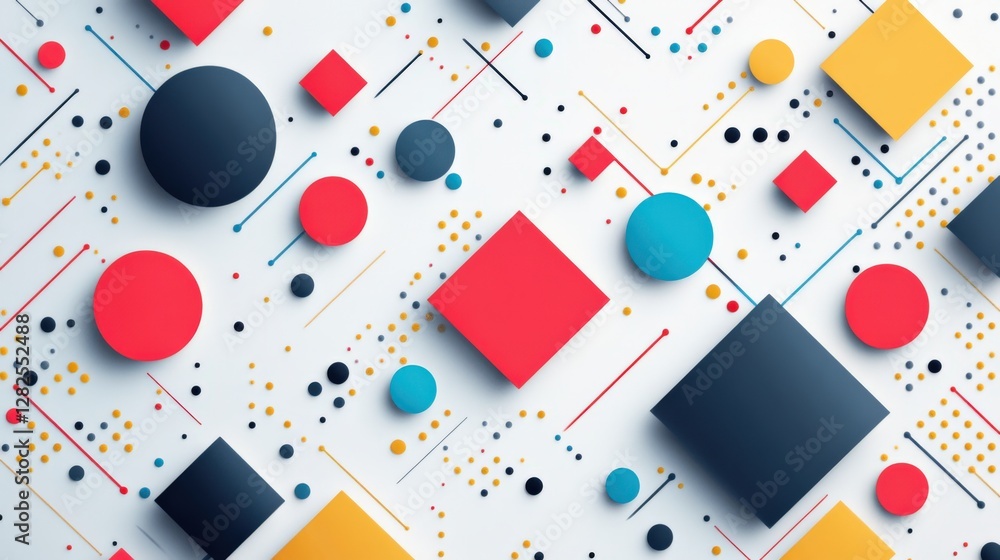 Poster abstract geometric patterns featuring colorful shapes and lines on a light background - ideal for mo