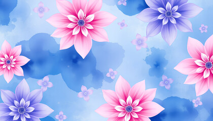 Abstract floral patterns in fluid watercolor style, featuring harmonious gradients of blue, purple, and pink, radiating a sense of peace and relaxation 3