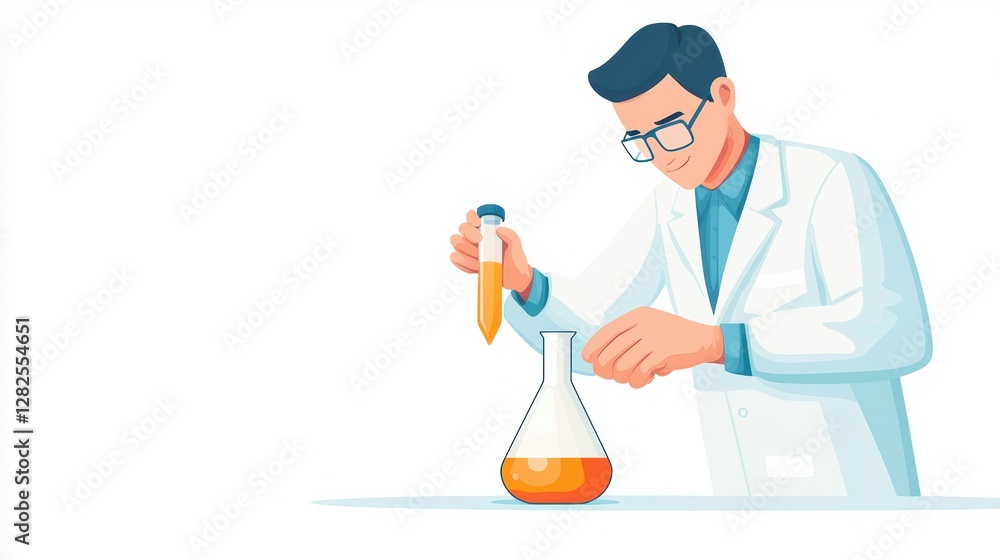 Poster scientist conducting an experiment in a lab.