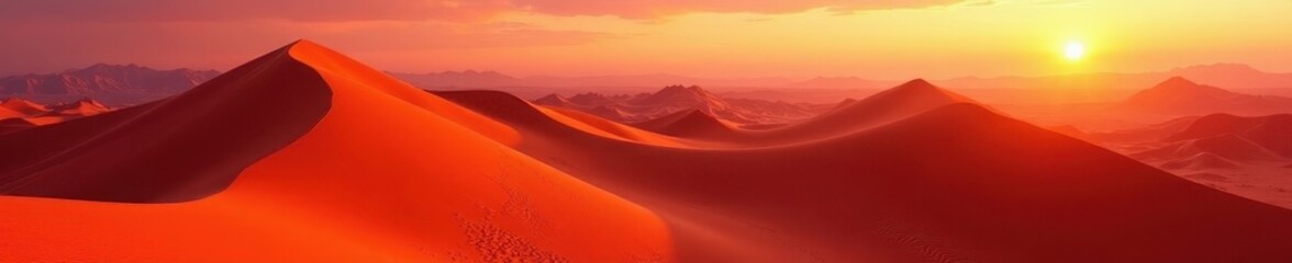 Fototapeta premium Crimson and gold illuminate towering sand dunes, casting long shadows , silhouette, gold