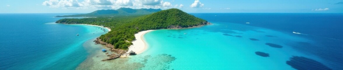 Idyllic Rab Island bay, turquoise water, Kampor Aerial view , photo, Island