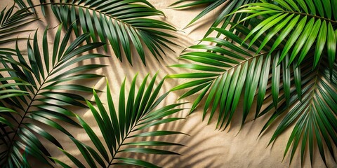 Dense cluster of palm leaves cast intricate shadows on the ground , landscape, greenery,  landscape, greenery, outdoor