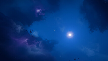Obraz premium A celestial blue background showcasing abstract illumination with stars