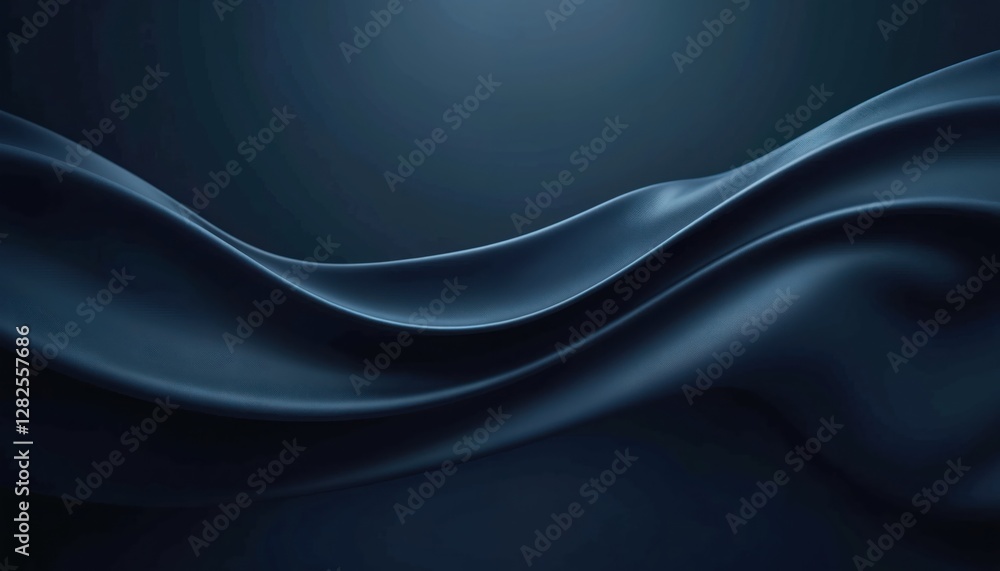 Poster dark blue flowing wave fabric abstract background. elegant textile folds smooth silk material for ba