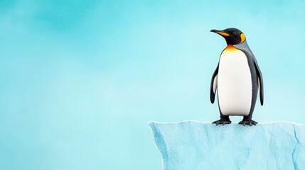 Fototapeta premium Penguin Standing on Iceberg with Blue Sky Background