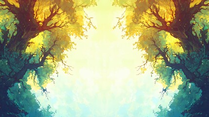 Obraz premium Golden Sunlight Through Lush Green Forest Canopy