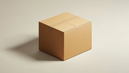 Sealed Cardboard Box Studio Shot, Beige Background, Packaging