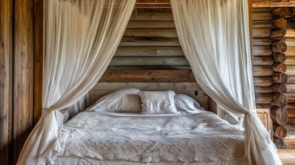 Rustic Cabin Bedroom with Canopy Bed