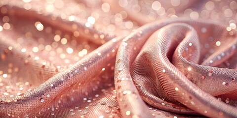 Sparkling rose-hued fabric with intricate sequin design against soft blush-colored backdrop , Fabric, festive pink background with shining sequins on light pink pastel background