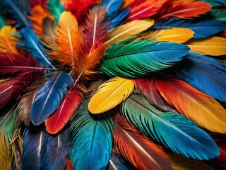 Exotic bird feathers. Artistry, freedom, and elegance with vibrant colors. Generative AI.