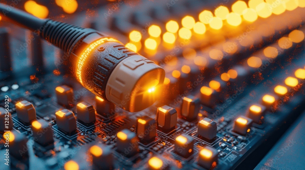 Poster cable connects to the audio mixer on stage for recording with bokeh in background