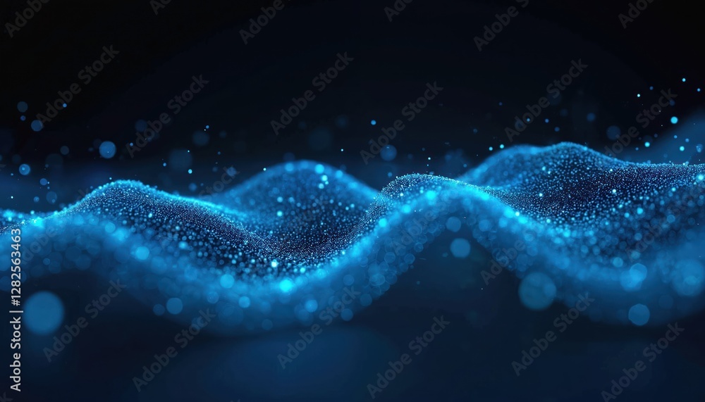 Aufkleber abstract tech blue background with glowing connections, dots on black. digital network connection gl