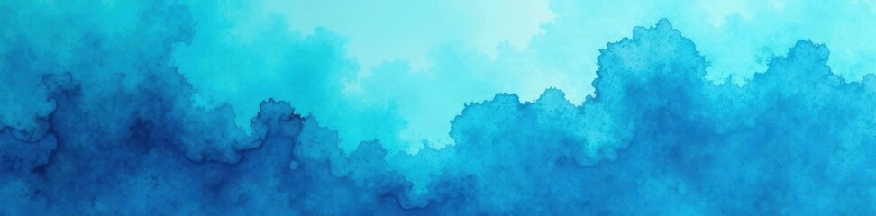 Deep azure watercolor with turquoise highlights Abstract art for web banners , brush, azure