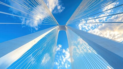 Cable-stayed bridge view against blue sky with clouds used for architecture design
