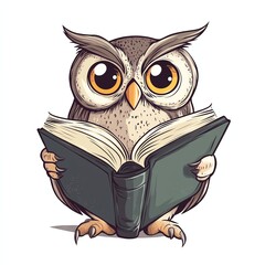 Cartoon owl with a book design for T-shirt POD print on demand on white background