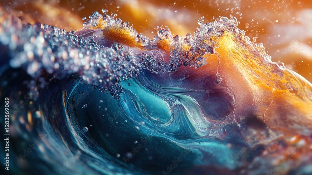 Poster abstract macro shot of ocean wave with splashing water droplets