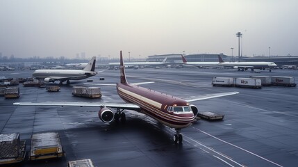 Global Trade and Shipping in Action: Airplanes at a Busy Airport Cargo Terminal During Dawn, Highlighting the Importance of Air Commerce in the Industry