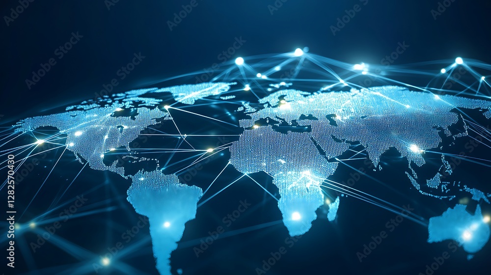Poster global connectivity visualization with digital connections representing the world network