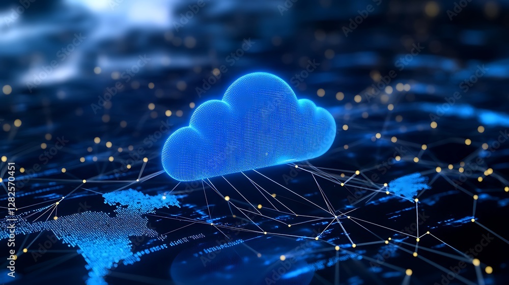 Poster digital cloud computing concept over a global network with data connections