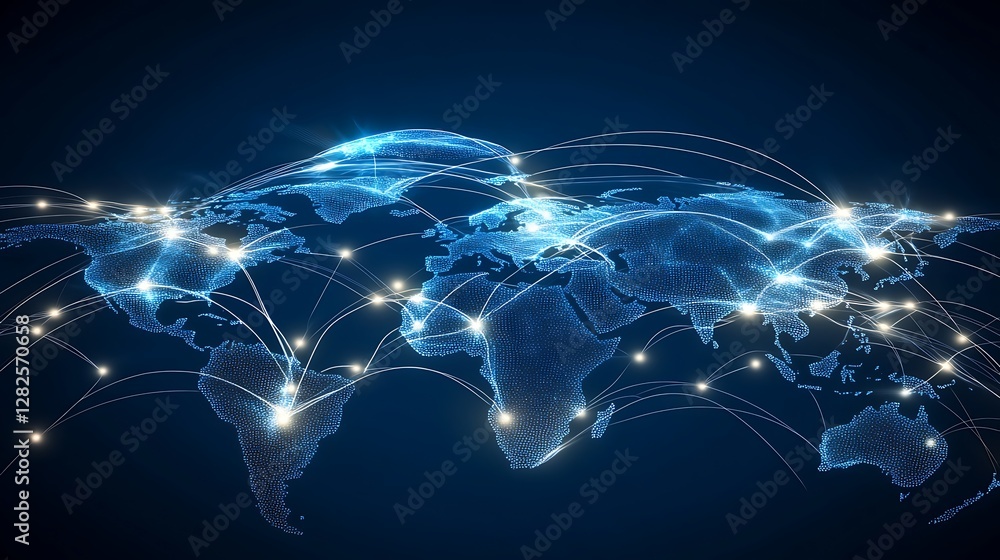Poster global connectivity visualization with digital connections representing the world network