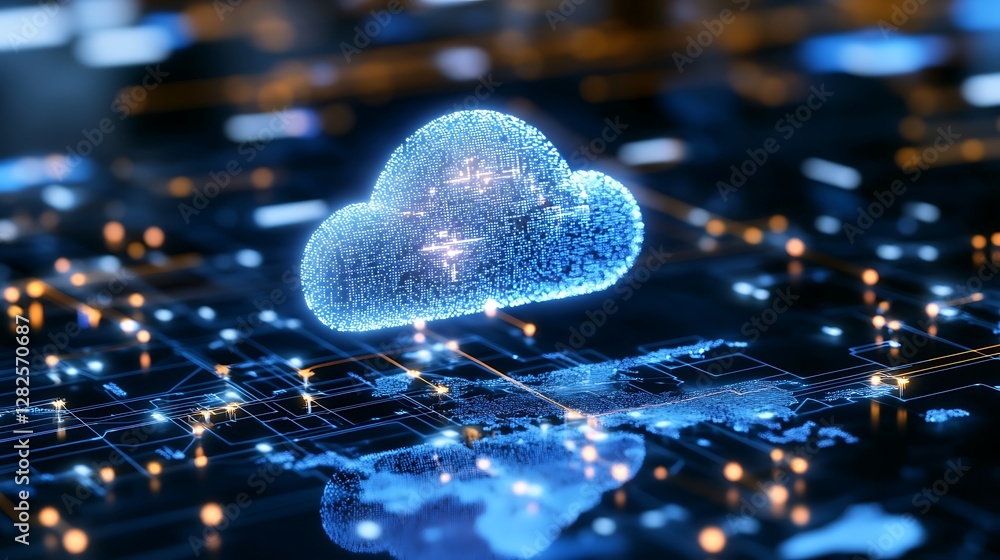 Poster digital cloud computing concept over a global network with data connections