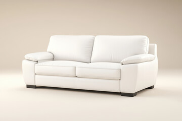 Fototapeta premium modern white leather sofa with plush cushions and sleek design, perfect for contemporary living spaces. Its clean lines and comfortable seating create welcoming atmosphere