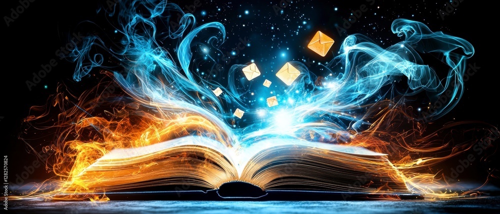 Poster illuminating magic of an open book enchanted realm digital art fantasy close-up imagination unleashe