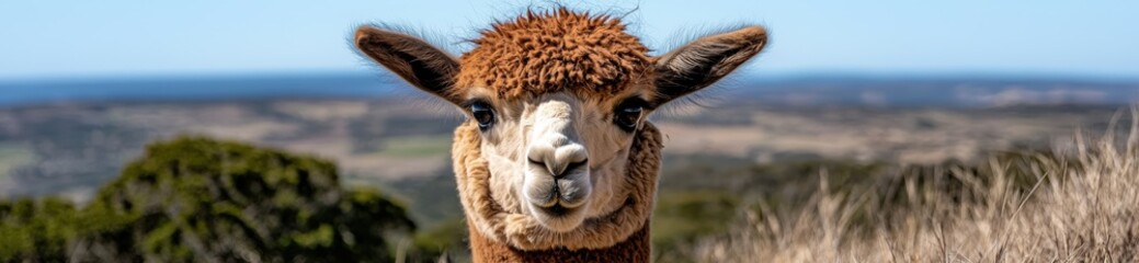 Fototapeta premium Close-up of an alpaca looking at the camera.