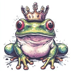 Funny frog with a crown design for T-shirt POD print on demand on white background