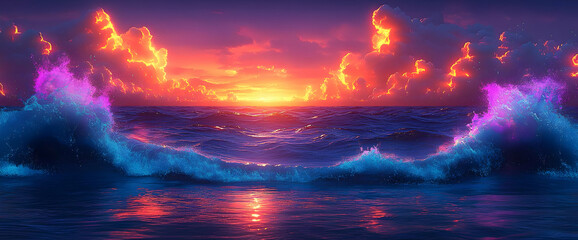 Glowing Colorful Ocean Sunset