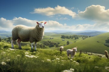 Fototapeta premium Sheep standing on hillside