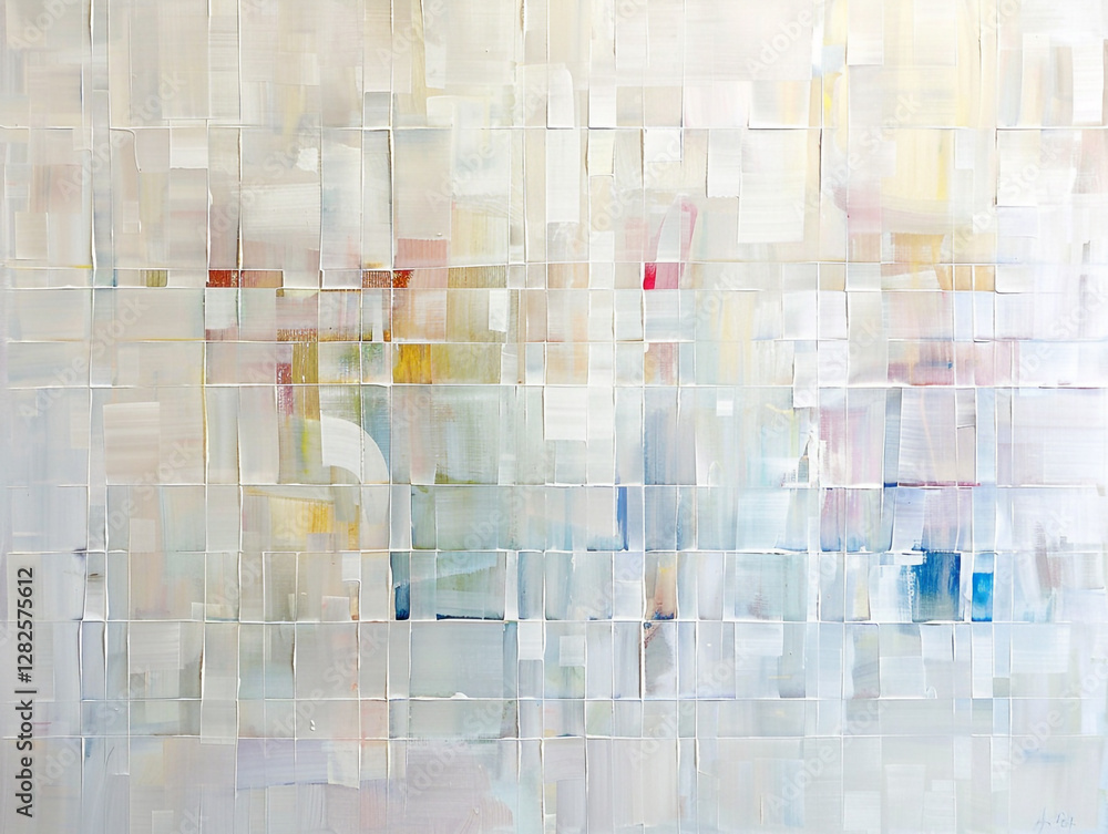 Poster an abstract oil painting featuring overlapping translucent rectangles in various pastel and vibrant 