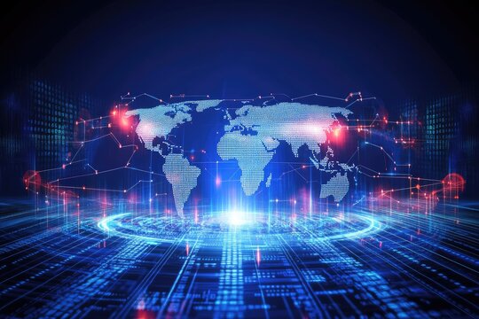 Global network digital map data flow futuristic tech