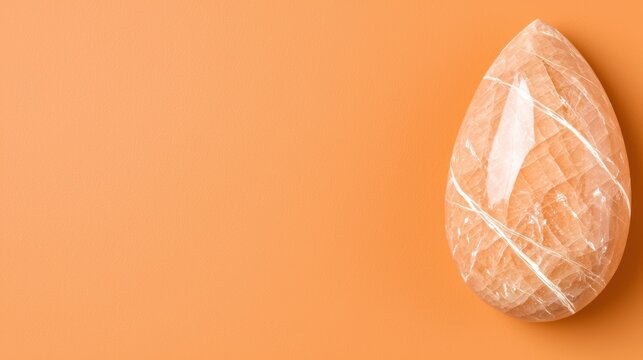 A polished orange calcite stone egg on an orange background.