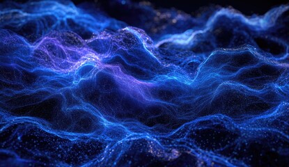 Abstract blue energy waves, dark background, digital art, futuristic design