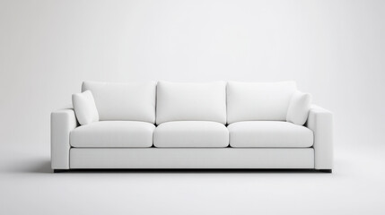 clean white couch placed against seamless white background, creating minimalist and modern aesthetic. This stylish piece enhances any living space with its simplicity and elegance
