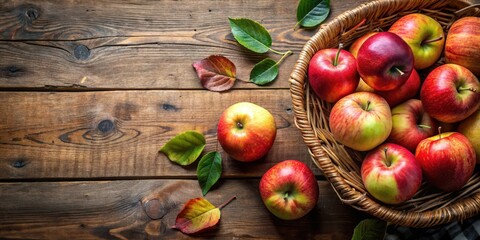 Freshly picked apples on a rustic wooden table , Fruits, Vegetables,  Fruits, Vegetables