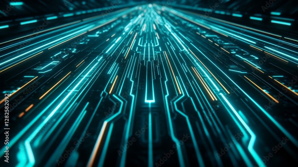 Poster futuristic digital background with glowing lines and patterns
