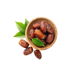 Fresh dried dates on a bowl on a transparent background