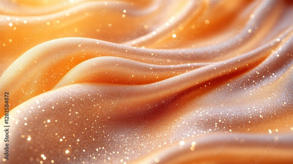 Poster abstract image of peach-colored fabric with glitter, softly draped in elegant waves.