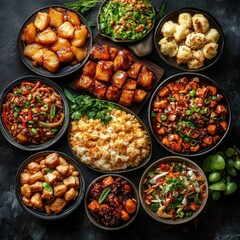 A colorful assortment of delicious dishes served in bowls, showcasing vibrant ingredients and enticing flavors.