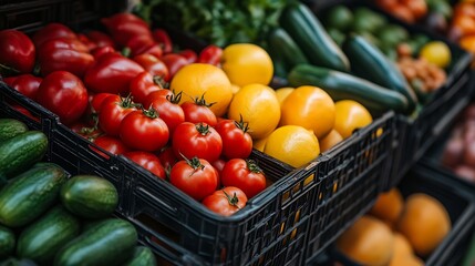 Fresh produce in market crates