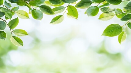 Green Leaves Border on Soft Bokeh Background